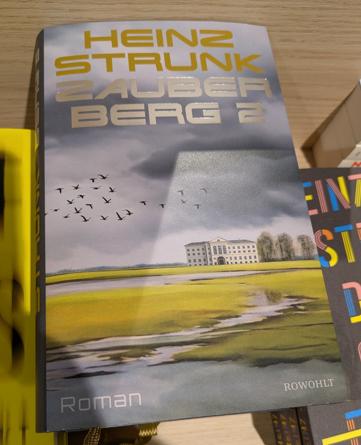 das besprochene buch Zauberberg 2 liegt auf einem stapel anderer Bücher